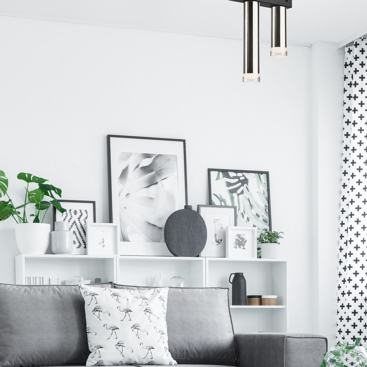 Lampada a Soffitto Diego 1, Argento, Metallo, 31,5x50x8 cm, Seven Design