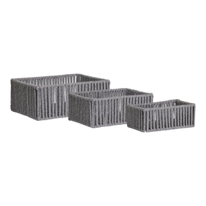 Set di 3 Cesti Portaoggetti Arese, Grigio, Cotone, 26x36x14 cm, Seven Design