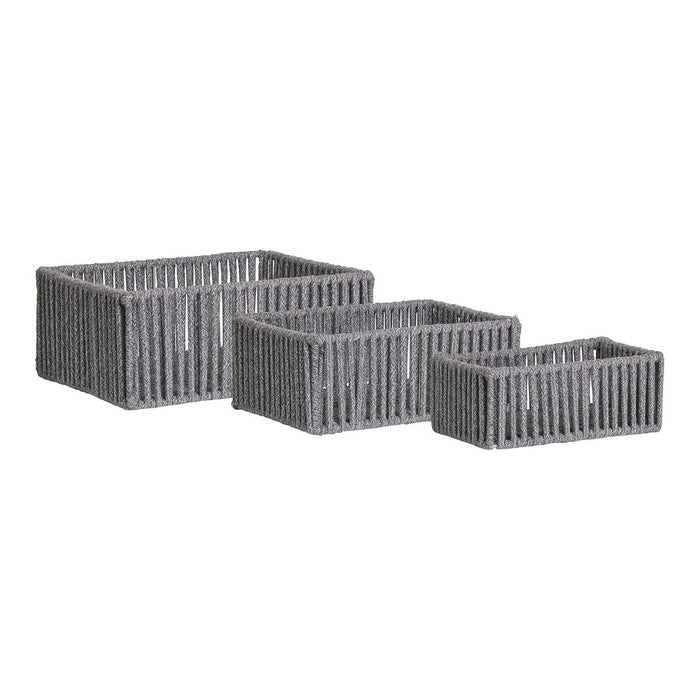 Set di 3 Cesti Portaoggetti Arese, Grigio, Cotone, 26x36x14 cm, Seven Design