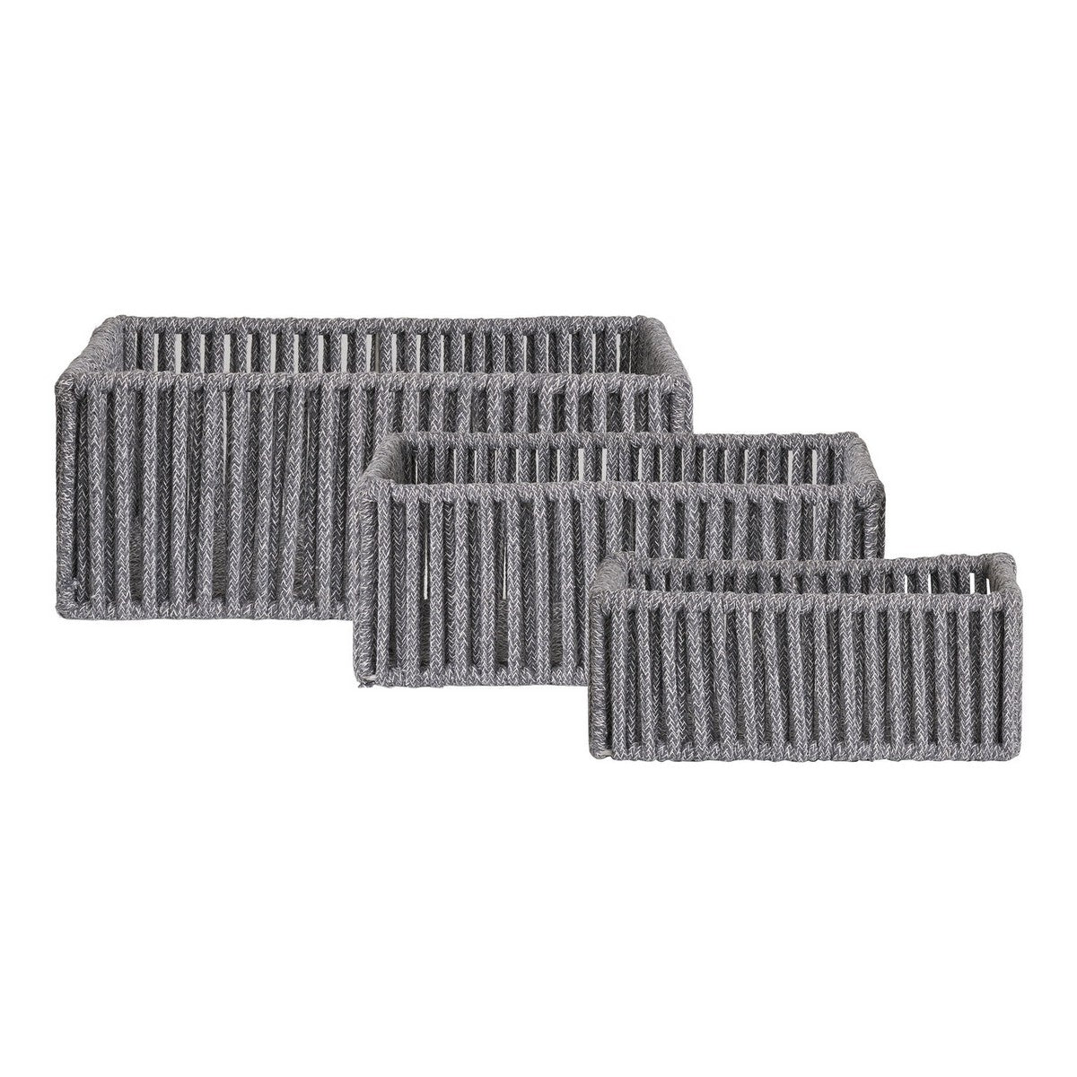 Set di 3 Cesti Portaoggetti Arese, Grigio, Cotone, 26x36x14 cm, Seven Design