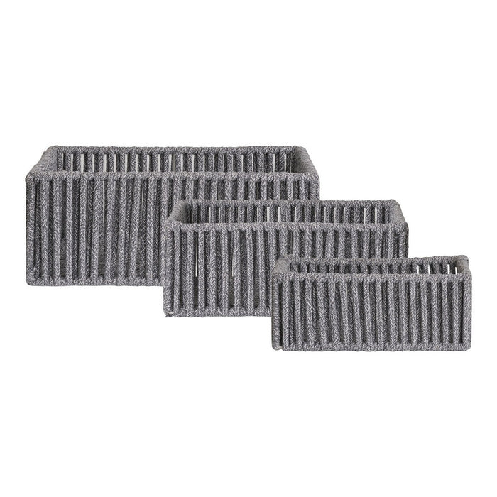 Set di 3 Cesti Portaoggetti Arese, Grigio, Cotone, 26x36x14 cm, Seven Design