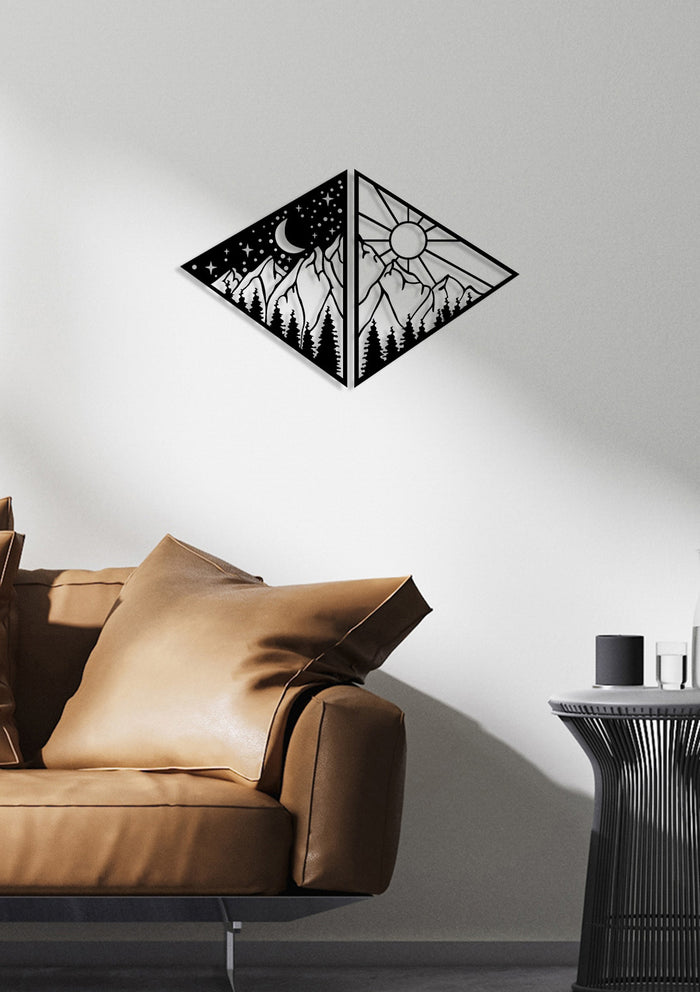 Decorazione in Metallo Giorno e Notte, Nero, Metallo, 100x0,15x65 cm, DESIGN MANIA