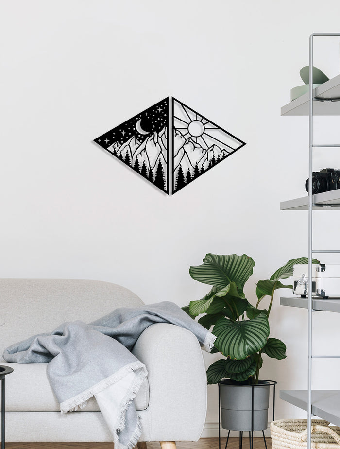 Decorazione in Metallo Giorno e Notte, Nero, Metallo, 100x0,15x65 cm, DESIGN MANIA