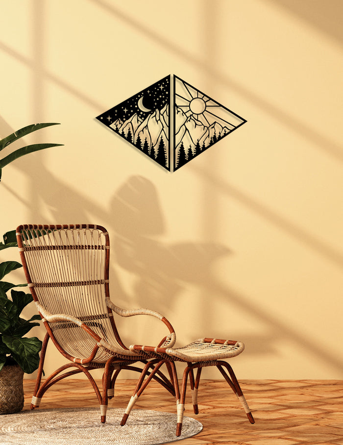 Decorazione in Metallo Giorno e Notte, Nero, Metallo, 100x0,15x65 cm, DESIGN MANIA