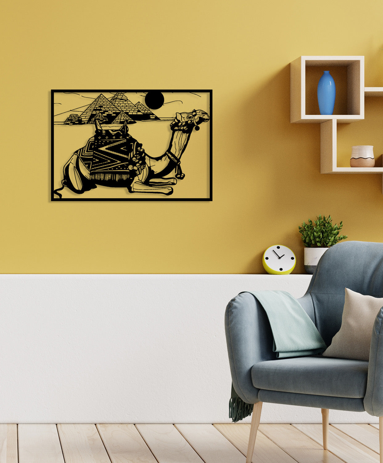 Decorazione in Metallo Cammello, Nero, Metallo, 90x0,15x62 cm, DESIGN MANIA