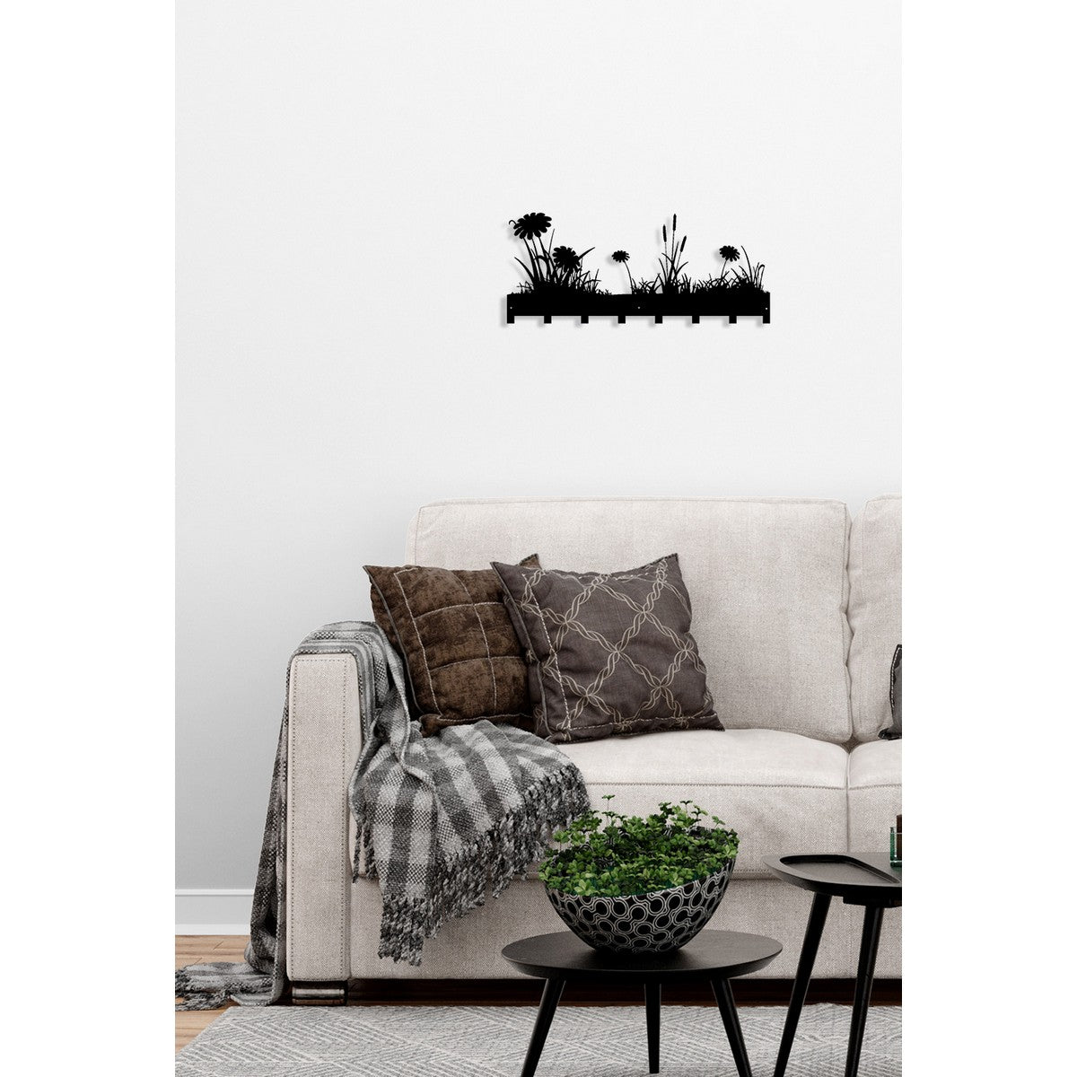 Decorazione in Metallo Fiori, Nero, Metallo, 89x0,15x40 cm, DESIGN MANIA