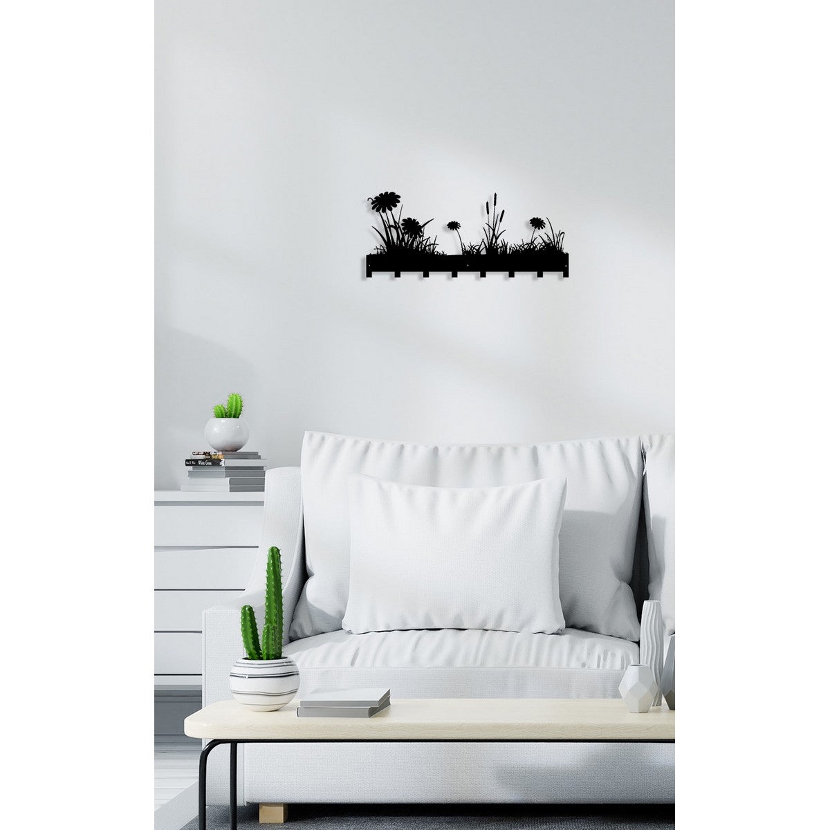 Decorazione in Metallo Fiori, Nero, Metallo, 89x0,15x40 cm, DESIGN MANIA