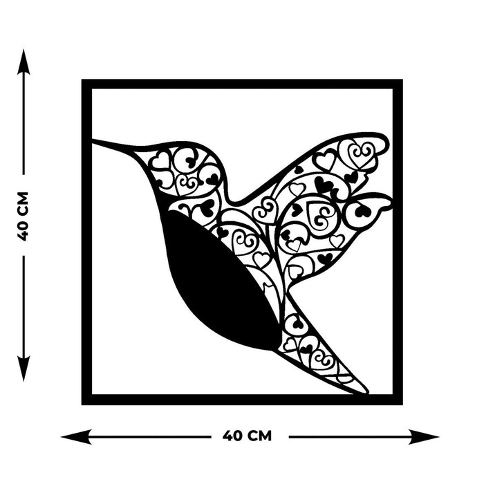 Decorazione in Metallo Colibri' 4, Nero, Metallo, 40x0,15x41 cm, DESIGN MANIA