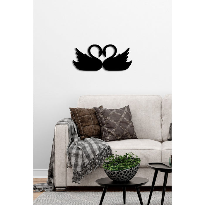 Decorazione in Metallo Cigni 1, Nero, Metallo, 68x0,15x30 cm, DESIGN MANIA