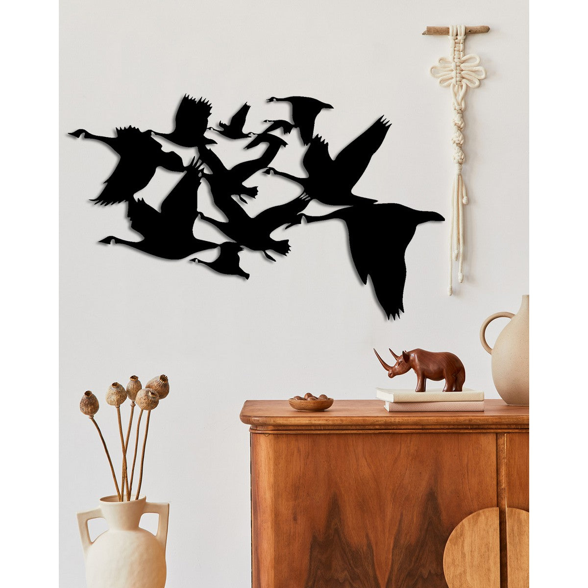 Decorazione in Metallo Uccelli 4, Nero, Metallo, 82x0,15x50 cm, DESIGN MANIA