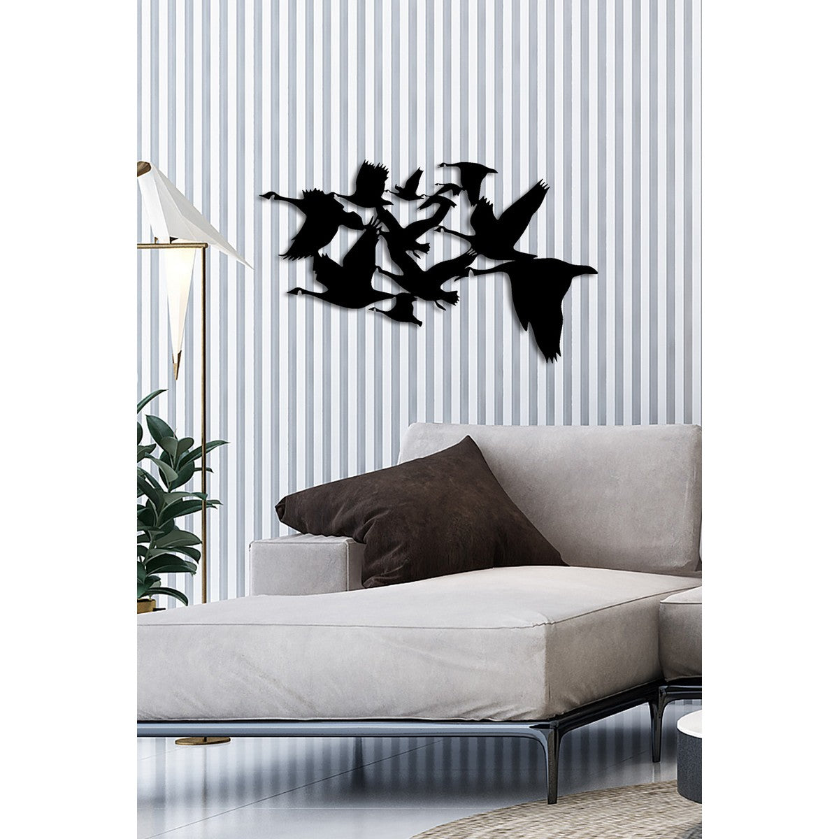 Decorazione in Metallo Uccelli 4, Nero, Metallo, 82x0,15x50 cm, DESIGN MANIA