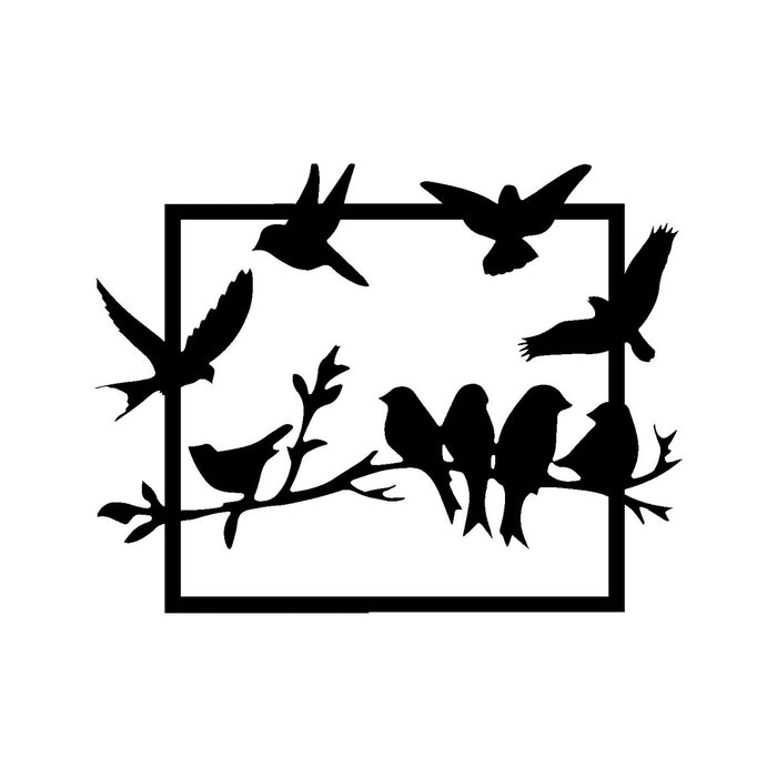 Decorazione in Metallo Uccelli 6, Nero, Metallo, 66x0,15x50 cm, DESIGN MANIA