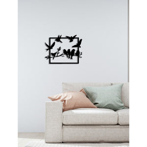 Decorazione in Metallo Uccelli 6, Nero, Metallo, 66x0,15x50 cm, DESIGN MANIA