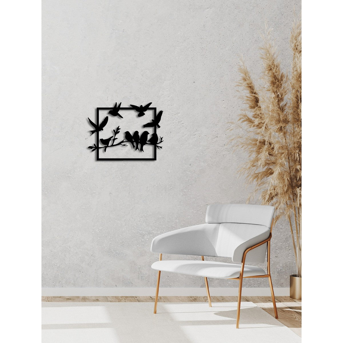 Decorazione in Metallo Uccelli 6, Nero, Metallo, 66x0,15x50 cm, DESIGN MANIA