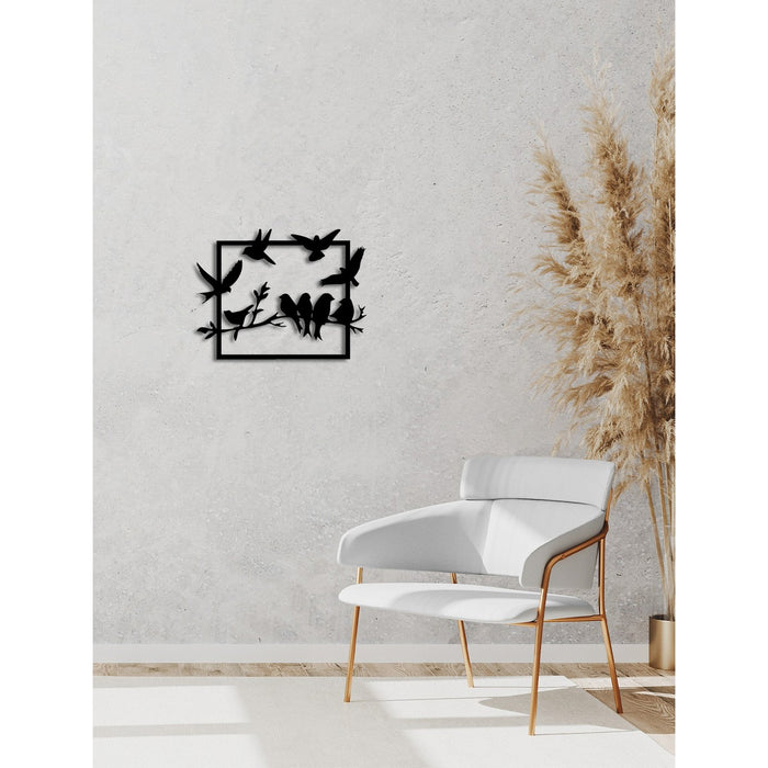 Decorazione in Metallo Uccelli 6, Nero, Metallo, 66x0,15x50 cm, DESIGN MANIA