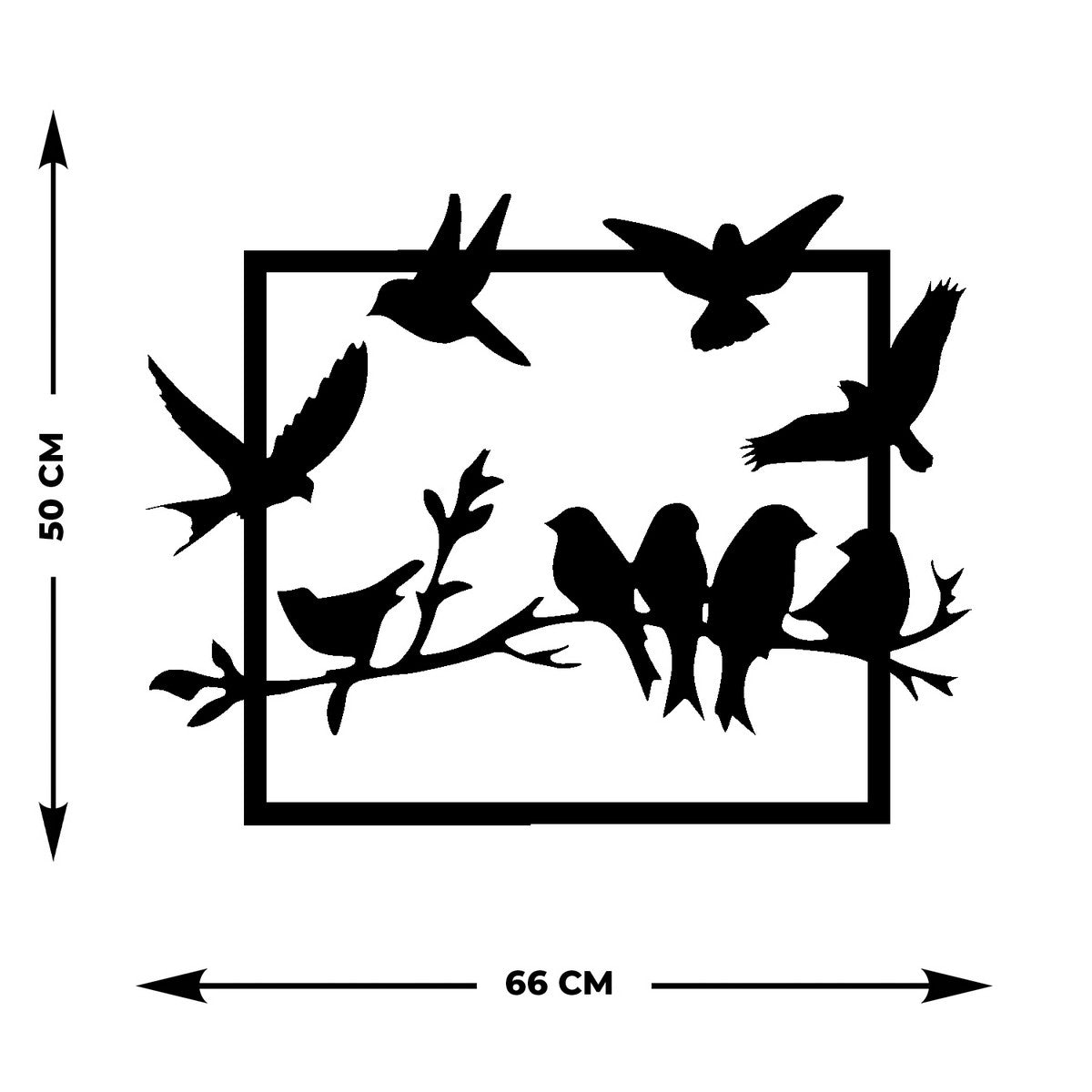 Decorazione in Metallo Uccelli 6, Nero, Metallo, 66x0,15x50 cm, DESIGN MANIA