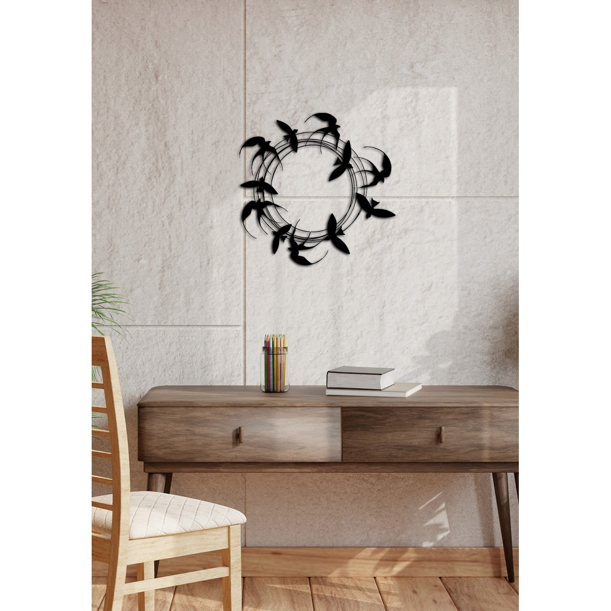 Decorazione in Metallo Rondini 3, Nero, Metallo, 62x0,15x60 cm, DESIGN MANIA