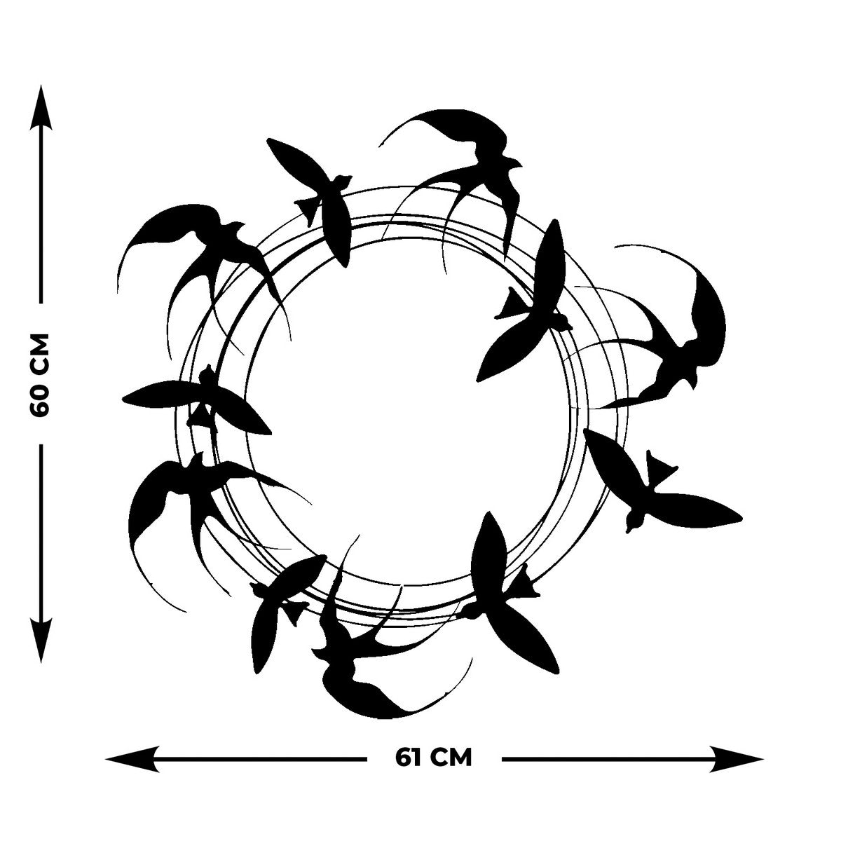 Decorazione in Metallo Rondini 3, Nero, Metallo, 62x0,15x60 cm, DESIGN MANIA
