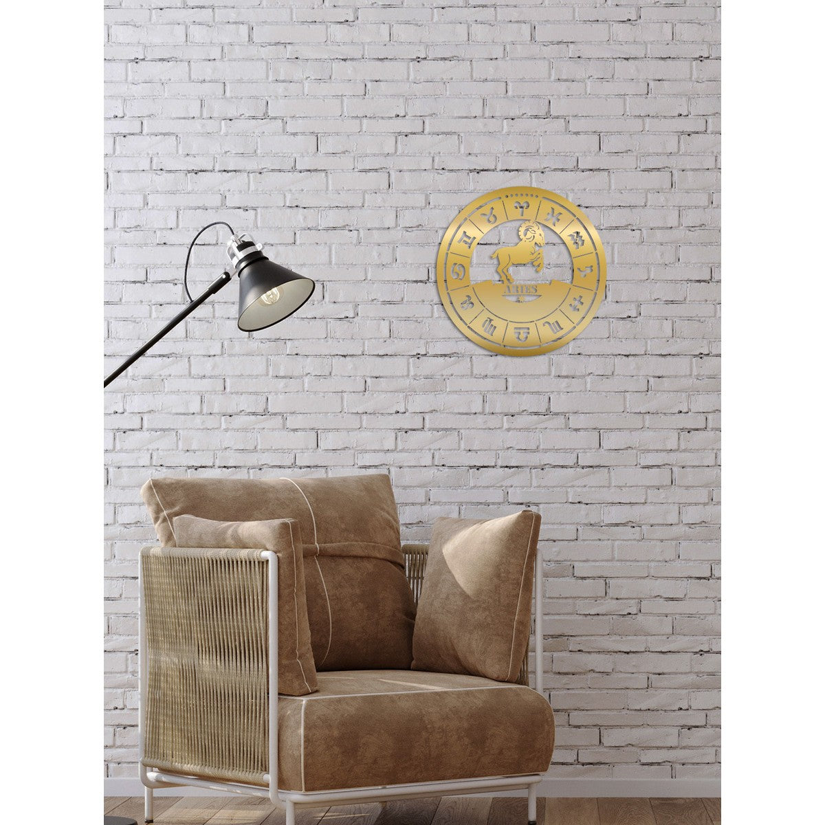 Decorazione in Metallo Oroscopo Ariete 2, Oro, Metallo, 50x0,15x50 cm, DESIGN MANIA