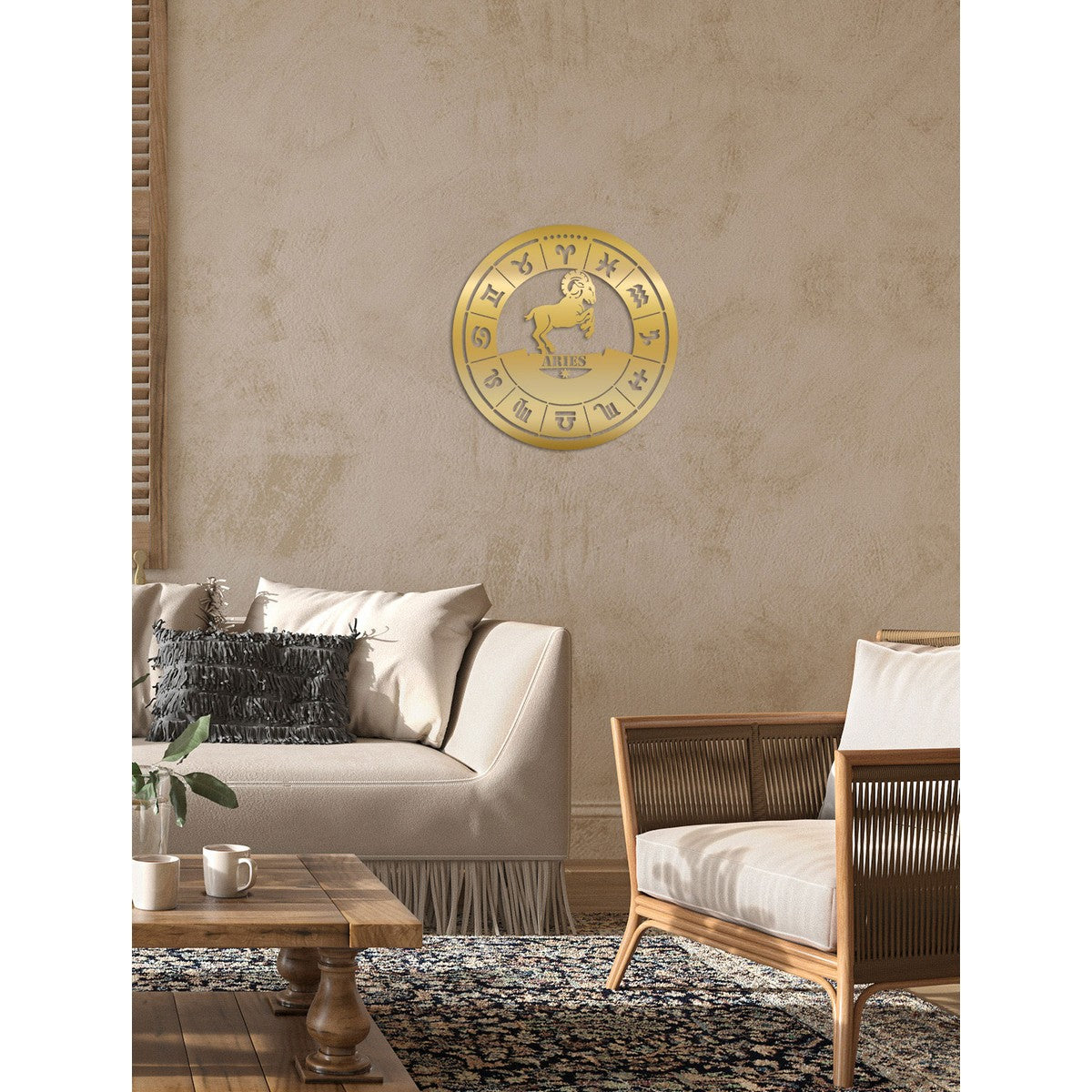 Decorazione in Metallo Oroscopo Ariete 2, Oro, Metallo, 50x0,15x50 cm, DESIGN MANIA