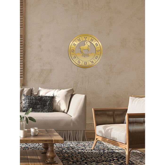 Decorazione in Metallo Oroscopo Ariete 2, Oro, Metallo, 50x0,15x50 cm, DESIGN MANIA