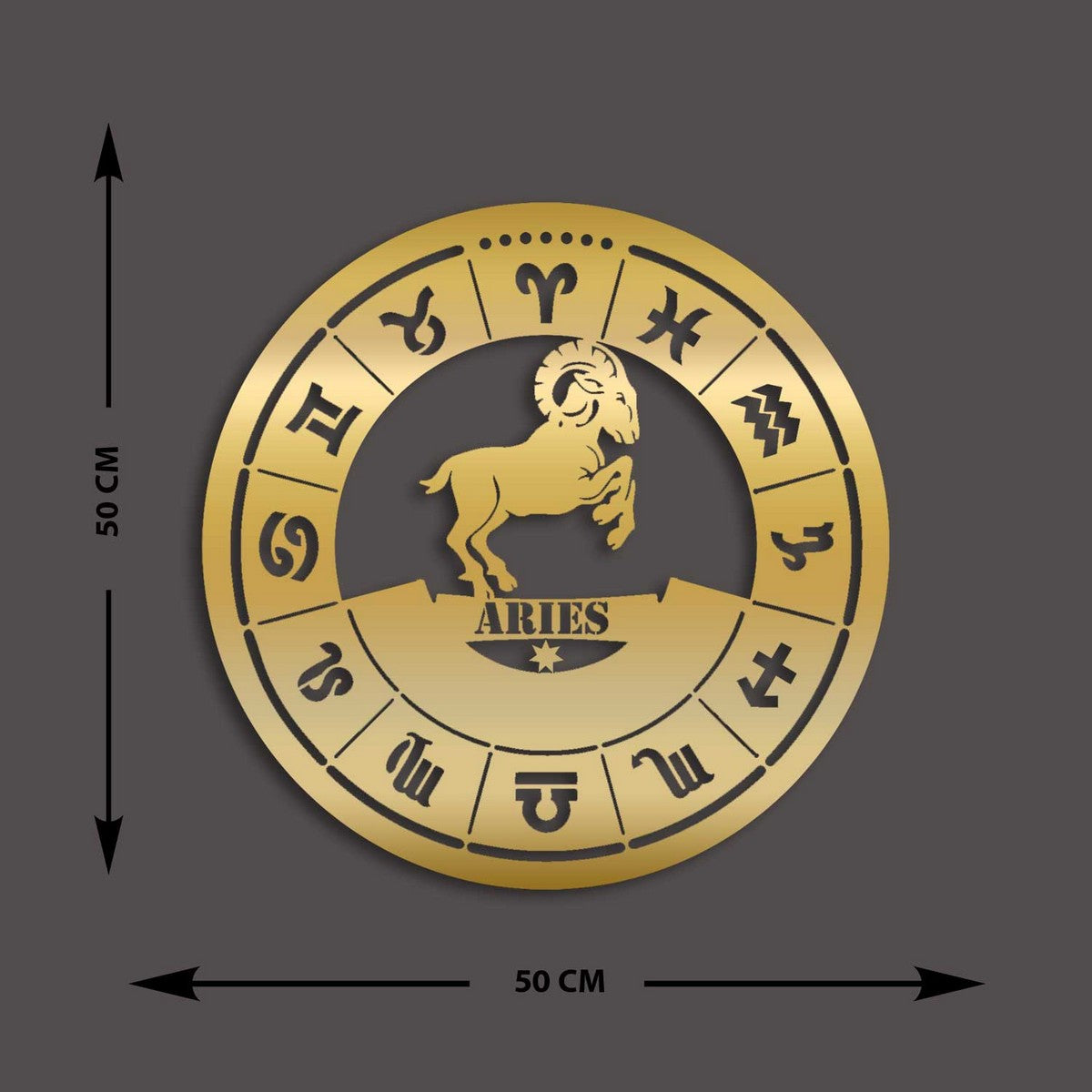 Decorazione in Metallo Oroscopo Ariete 2, Oro, Metallo, 50x0,15x50 cm, DESIGN MANIA