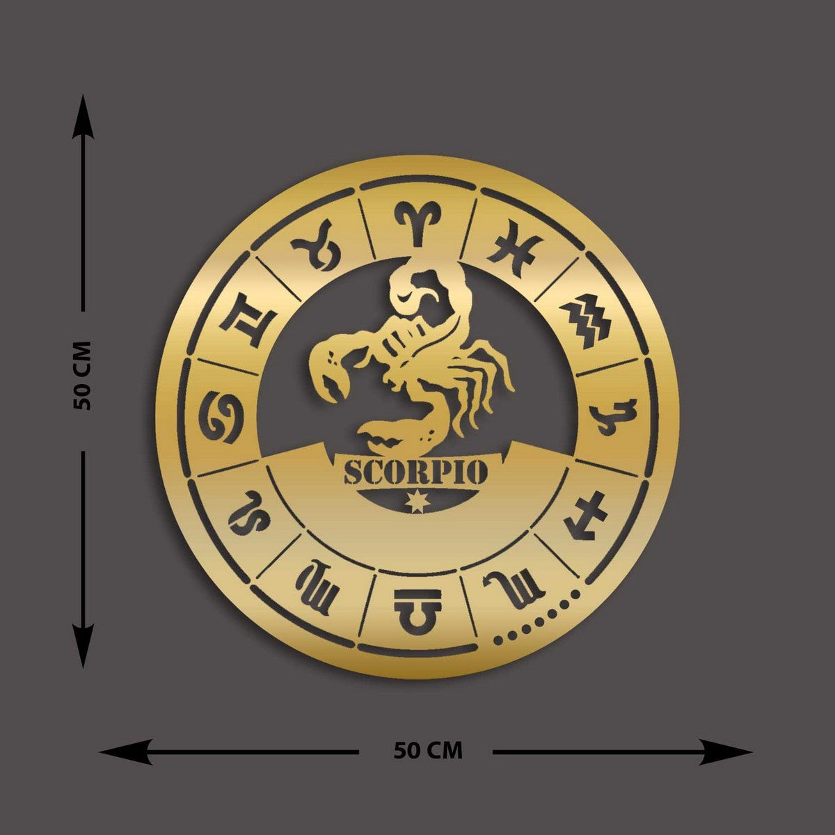 Decorazione in Metallo Oroscopo Scorpione 2, Oro, Metallo, 50x0,15x50 cm, DESIGN MANIA