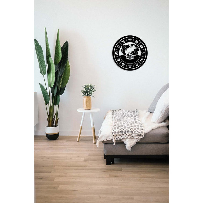 Decorazione in Metallo Oroscopo Pesci, Nero, Metallo, 50x0,15x50 cm, DESIGN MANIA