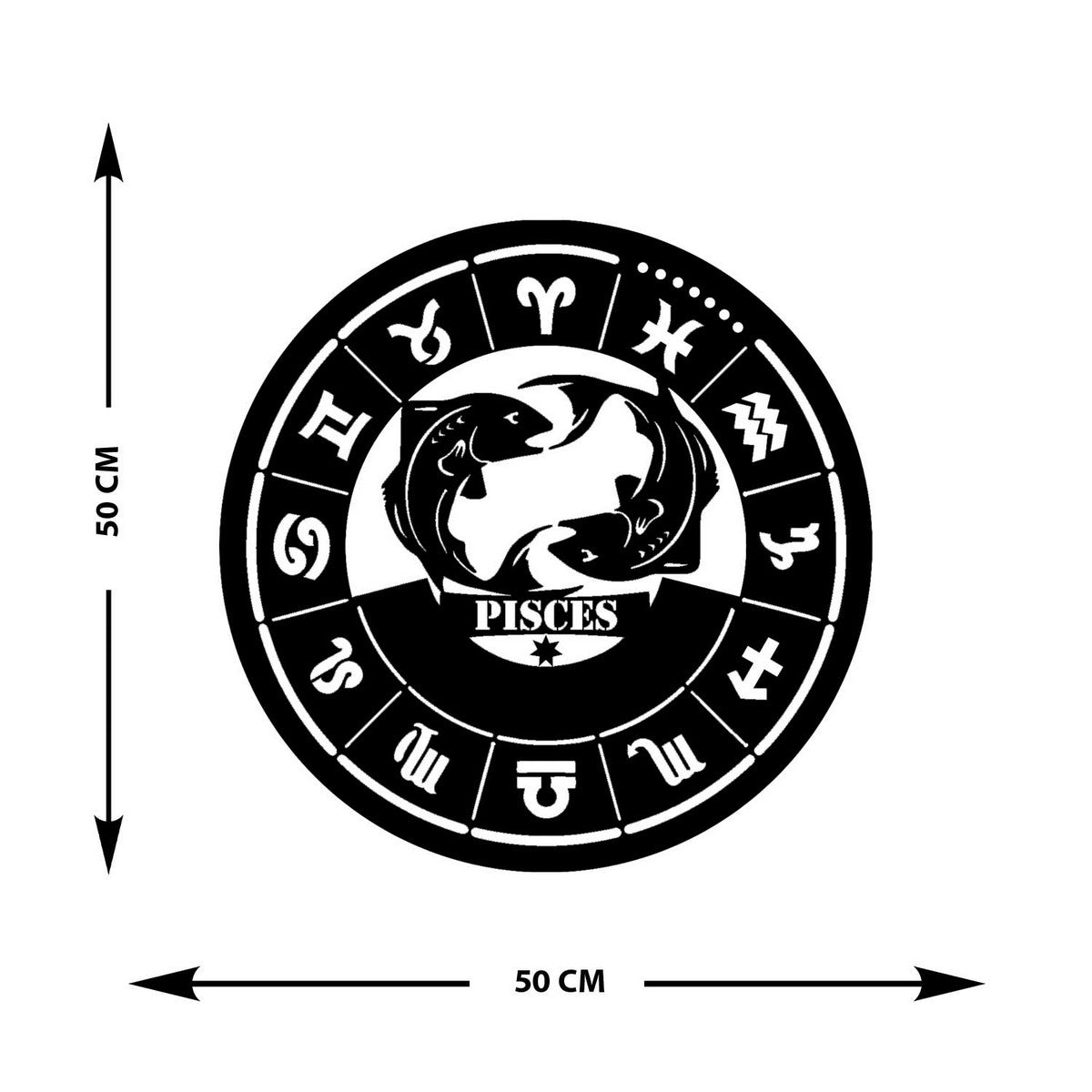 Decorazione in Metallo Oroscopo Pesci, Nero, Metallo, 50x0,15x50 cm, DESIGN MANIA