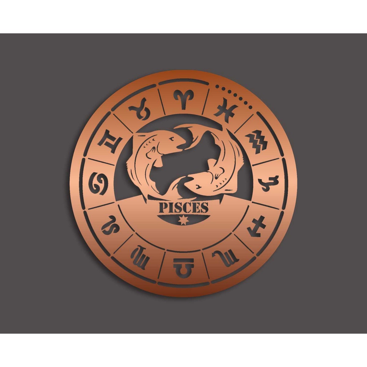 Decorazione in Metallo Oroscopo Pesci 1, Rame, Metallo, 50x0,15x50 cm, DESIGN MANIA