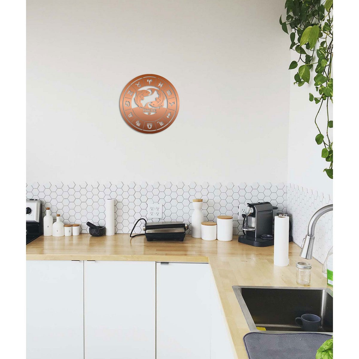 Decorazione in Metallo Oroscopo Pesci 1, Rame, Metallo, 50x0,15x50 cm, DESIGN MANIA