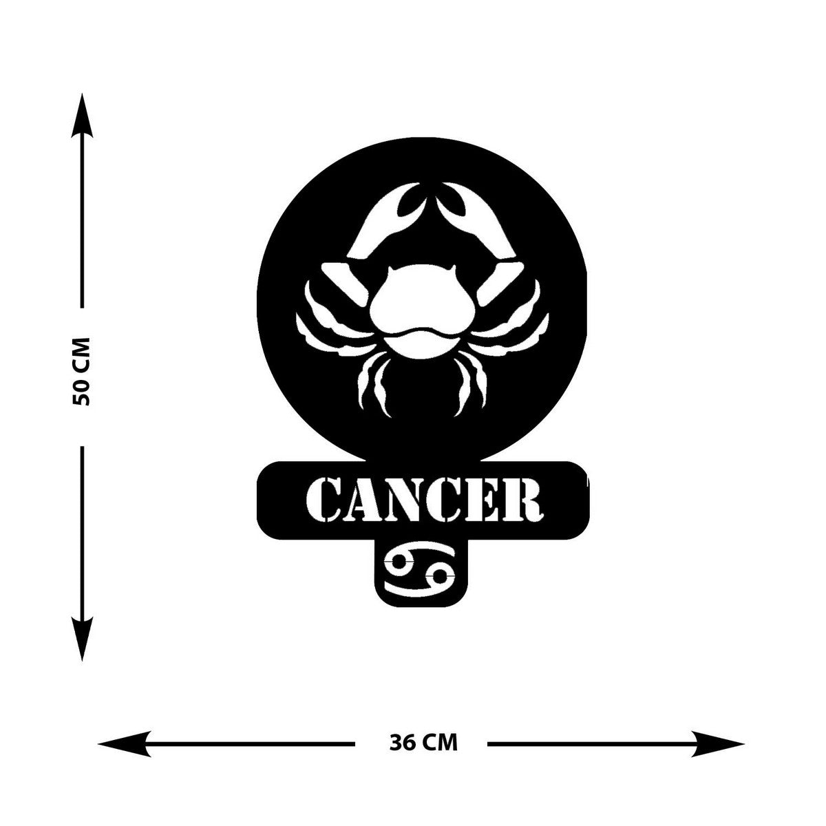 Decorazione in Metallo Oroscopo Cancro 3, Nero, Metallo, 36x0,15x50 cm, DESIGN MANIA