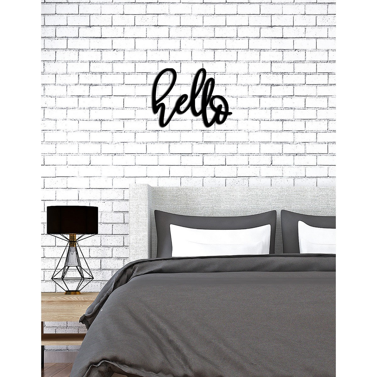 Decorazione in Metallo Hello 3, Nero, Metallo, 56x0,15x42 cm cm, DESIGN MANIA
