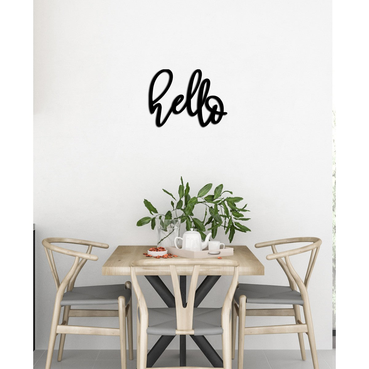 Decorazione in Metallo Hello 3, Nero, Metallo, 56x0,15x42 cm cm, DESIGN MANIA