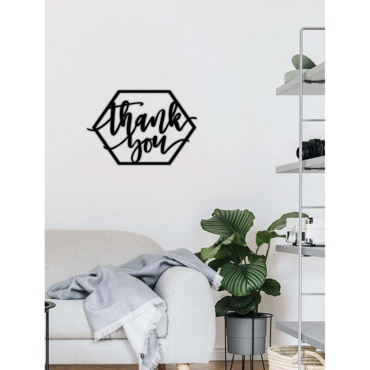 Decorazione in Metallo Thank You, Nero, Metallo, 61x0,15x50 cm cm, DESIGN MANIA