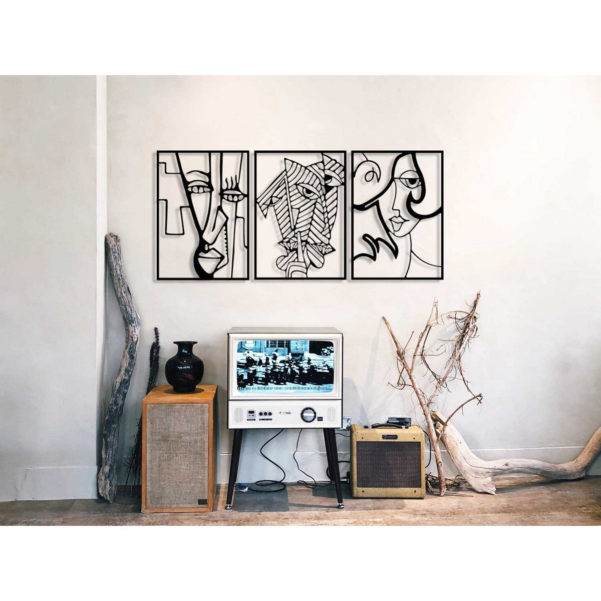 Decorazione in Metallo Volti 1, Nero, Metallo, 150x0,15x70 cm, DESIGN MANIA