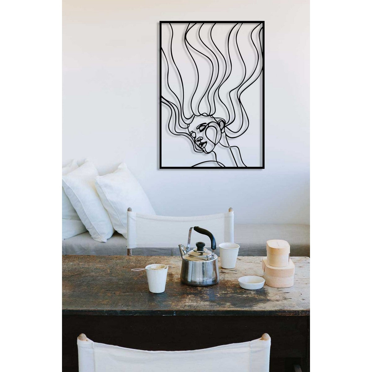 Decorazione in Metallo Viso 12, Nero, Metallo, 50x0,15x70 cm, DESIGN MANIA