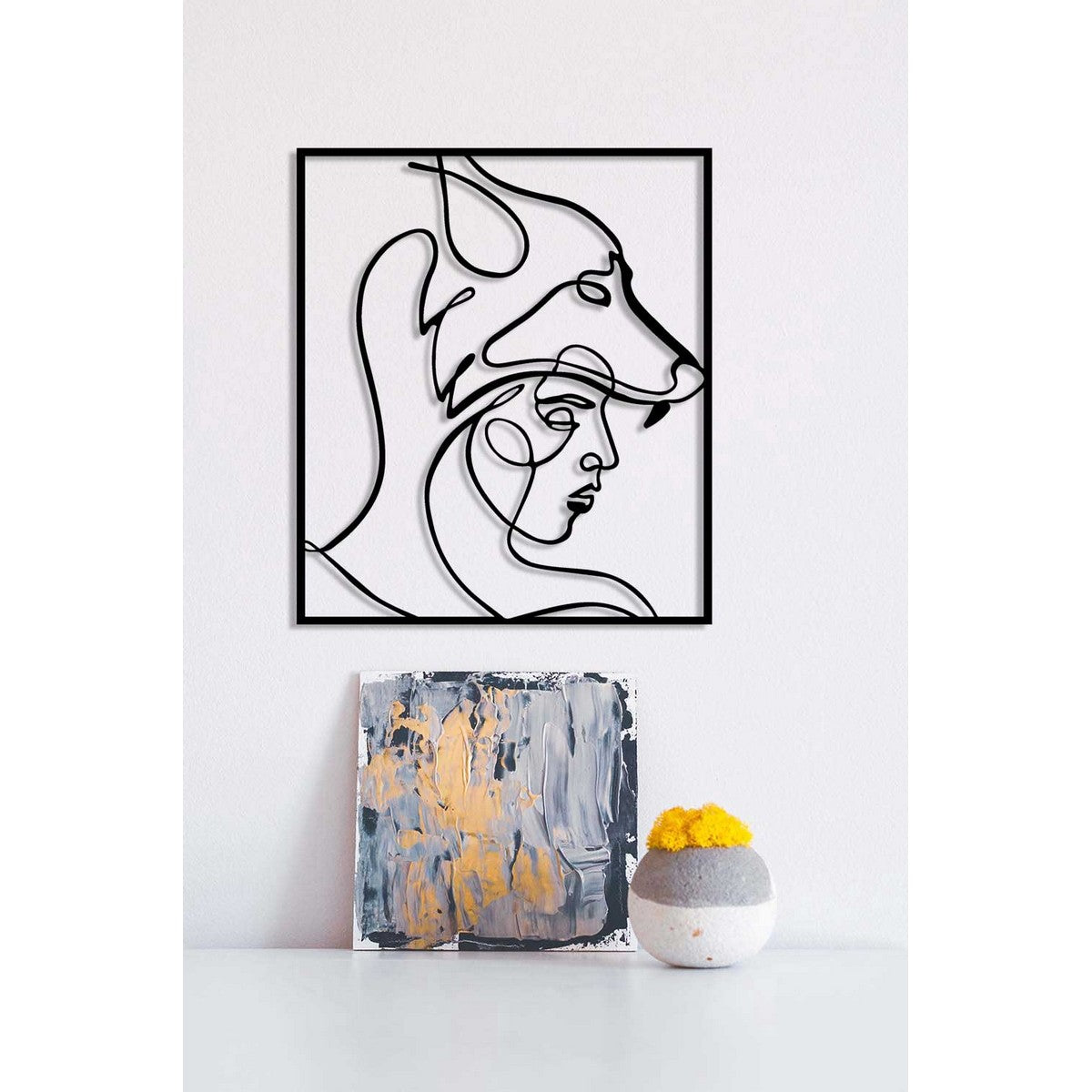 Decorazione in Metallo Donna Lupo, Nero, Metallo, 50x0,15x57 cm, DESIGN MANIA