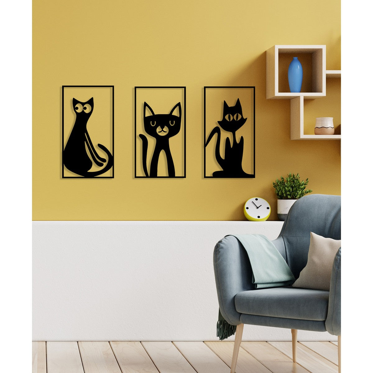 Decorazione in Metallo Gatto 70, Nero, Metallo, 120x0,15x72 cm, DESIGN MANIA