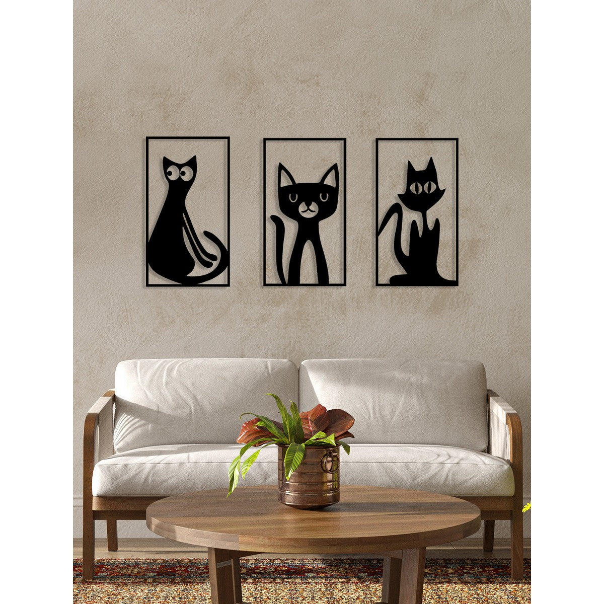 Decorazione in Metallo Gatto 70, Nero, Metallo, 120x0,15x72 cm, DESIGN MANIA