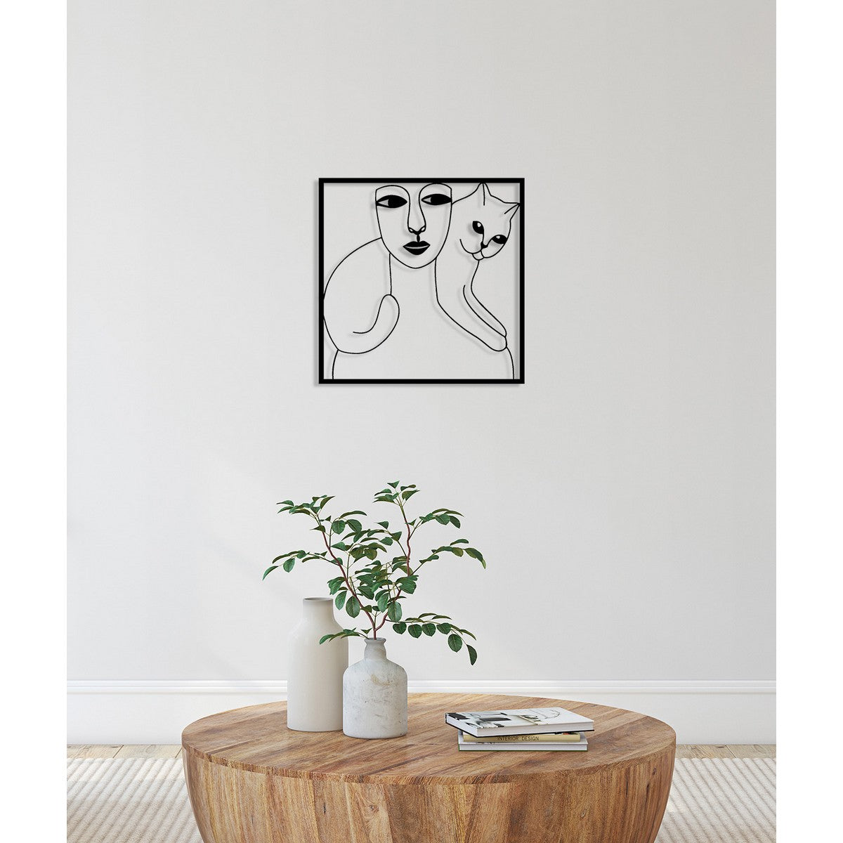 Decorazione in Metallo Gatto 74, Nero, Metallo, 55x0,15x55 cm cm, DESIGN MANIA