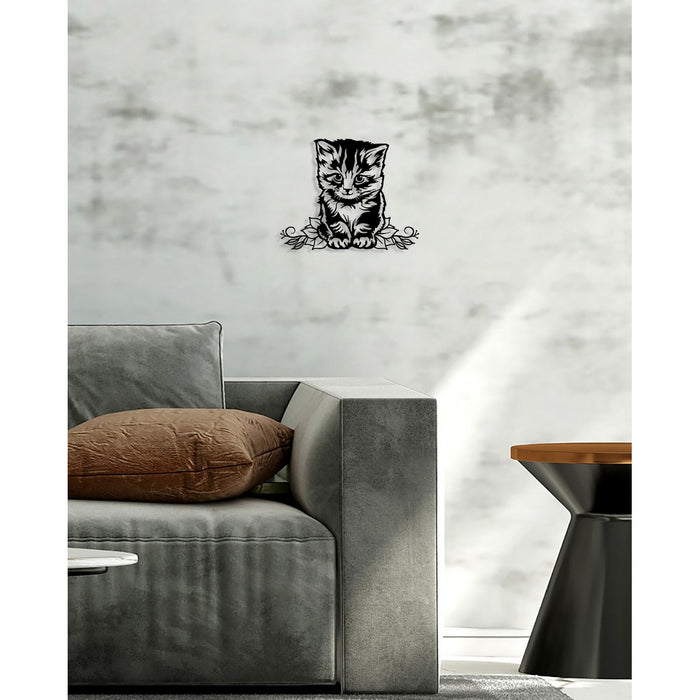 Decorazione in Metallo Gatto 91, Nero, Metallo, 50x0,15x40 cm, DESIGN MANIA