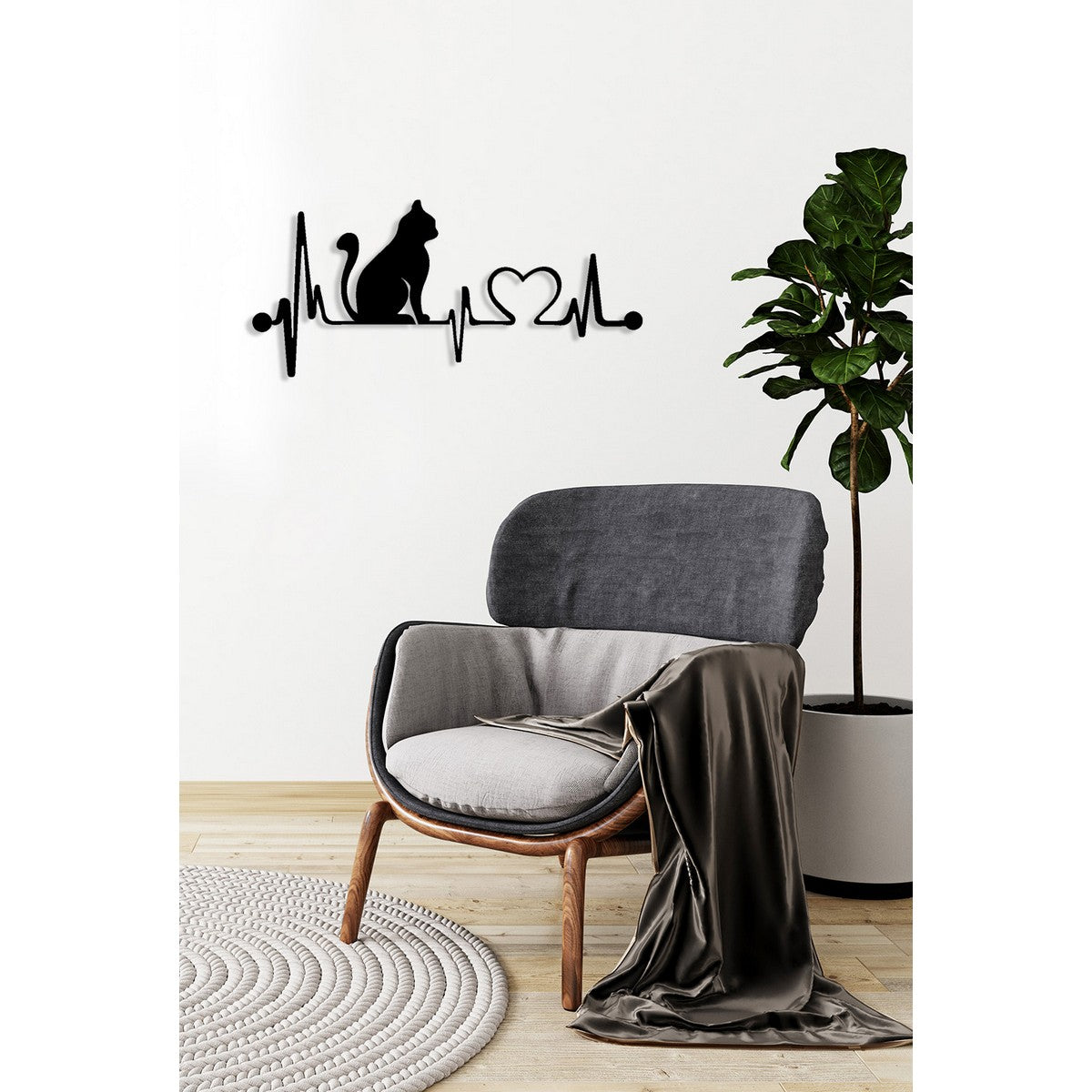 Decorazione in Metallo Gatto 157, Nero, Metallo, 66x0,15x30 cm, DESIGN MANIA