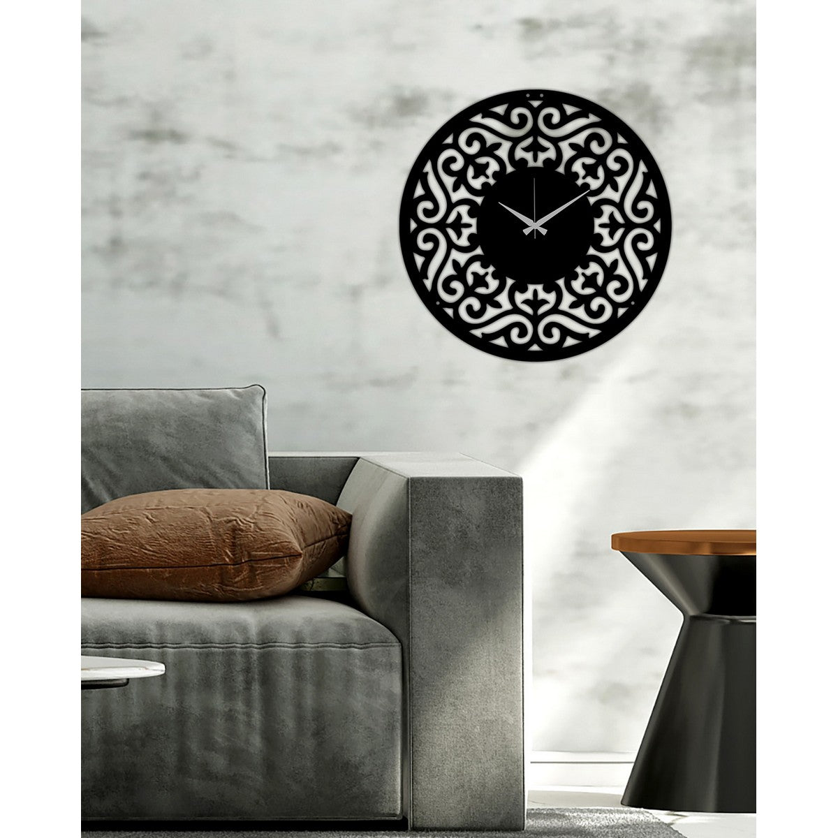 Orologio da Parete Barocco, Nero, Metallo, 50x0,15x50 cm, DESIGN MANIA