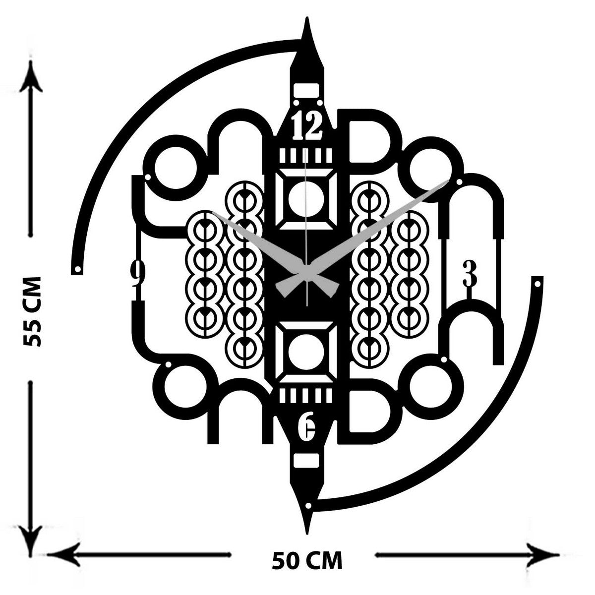 Orologio da Parete Londra, Nero, Metallo, 50x0,15x55 cm, DESIGN MANIA