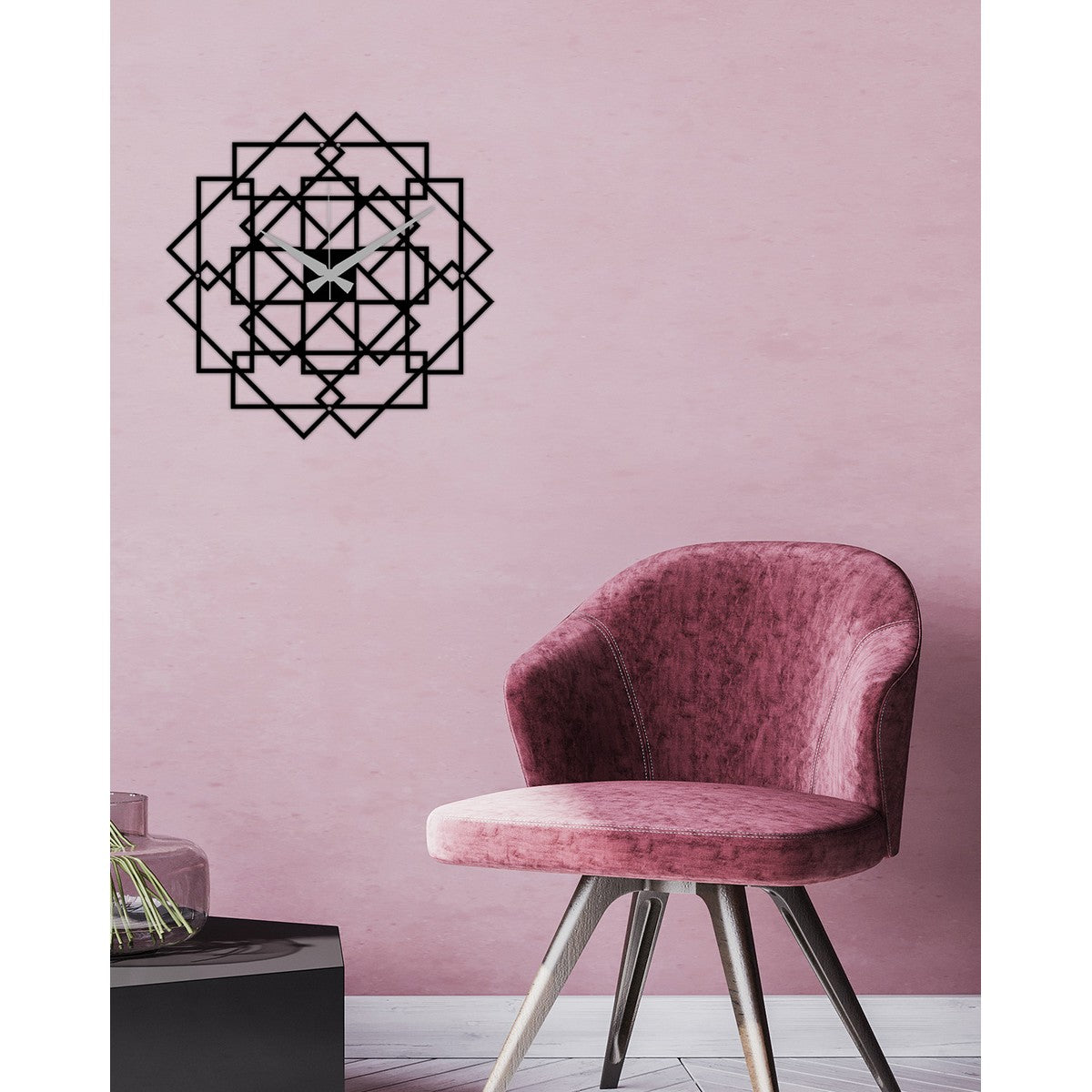 Orologio da Parete Geometrico 12, Nero, Metallo, 50x0,15x50 cm, DESIGN MANIA