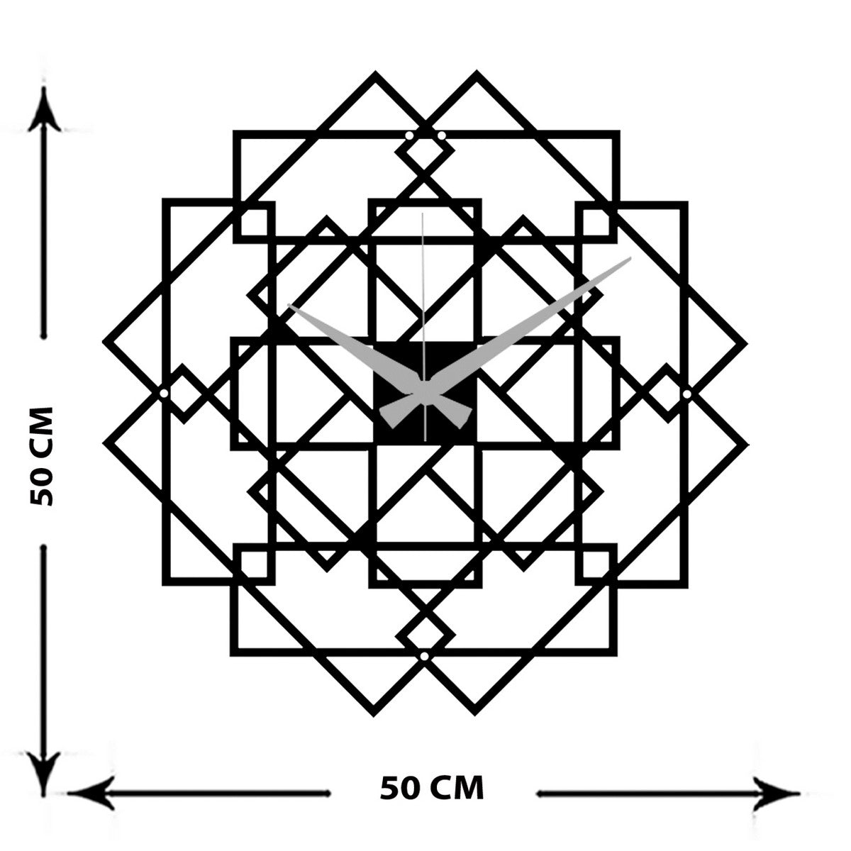 Orologio da Parete Geometrico 12, Nero, Metallo, 50x0,15x50 cm, DESIGN MANIA