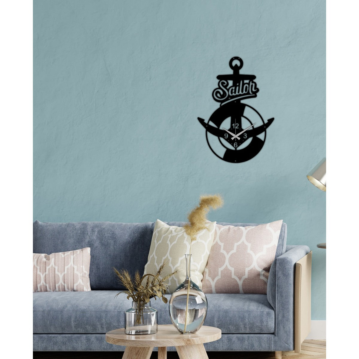 Orologio da Parete Ancora, Nero, Metallo, 36x0,15x50 cm, DESIGN MANIA