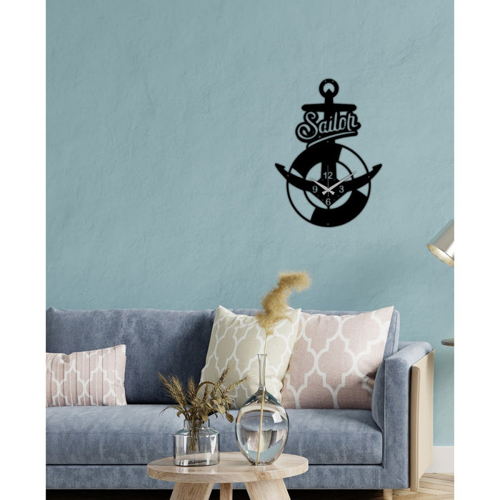 Orologio da Parete Ancora, Nero, Metallo, 36x0,15x50 cm, DESIGN MANIA