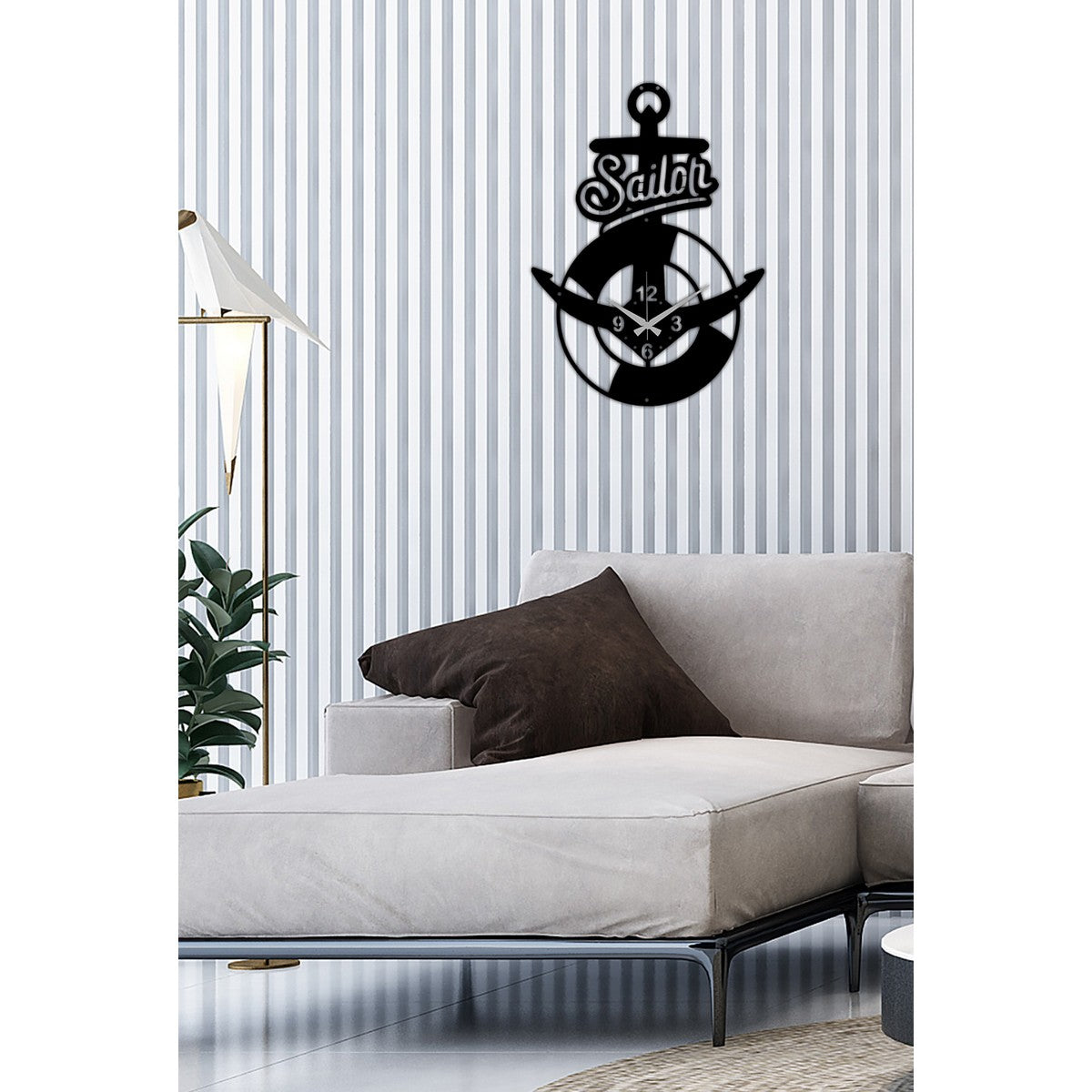 Orologio da Parete Ancora, Nero, Metallo, 36x0,15x50 cm, DESIGN MANIA